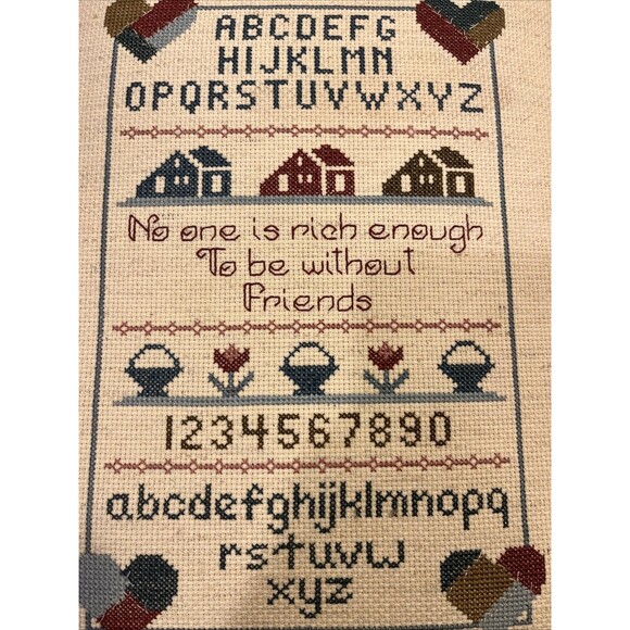 VTG Cross Stitch Sampler Framed Cottagecore Prairie Folk Art Grandma Dated 1989 - Picture 2 of 14